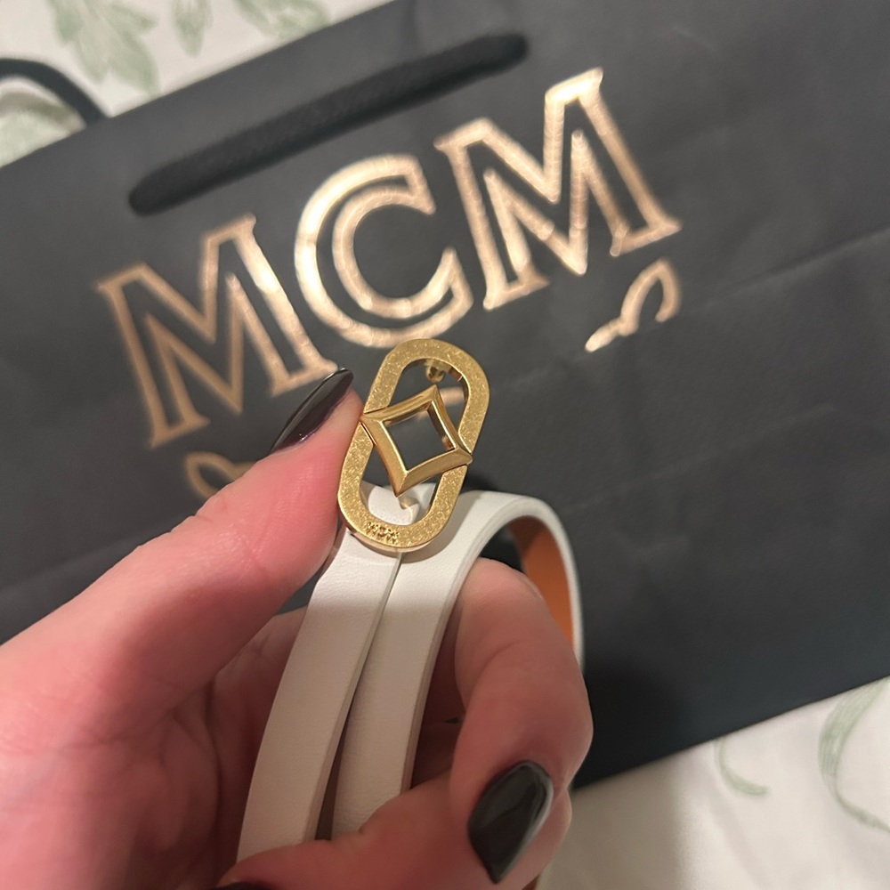 MCM Ivory and Gold Designer Belt